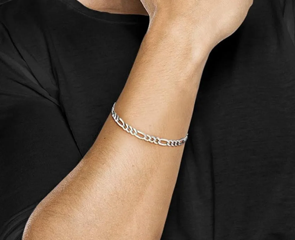 5mm Figaro Chain Bracelet For Men | 925 Silver Chain Made in Italy