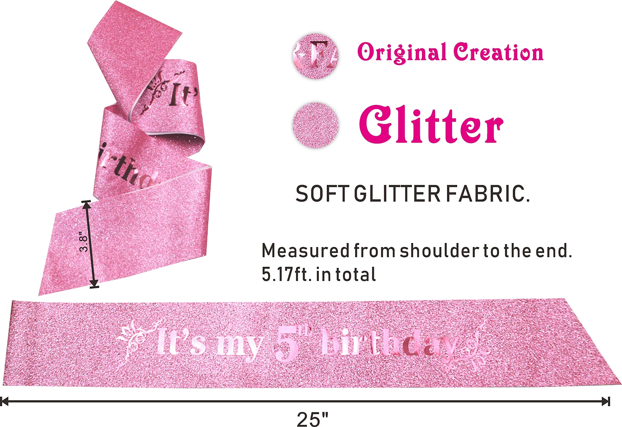 5th Birthday Gifts for Girl,5th Birthday Tiara and Sash Pink,5th Birthday Decorations