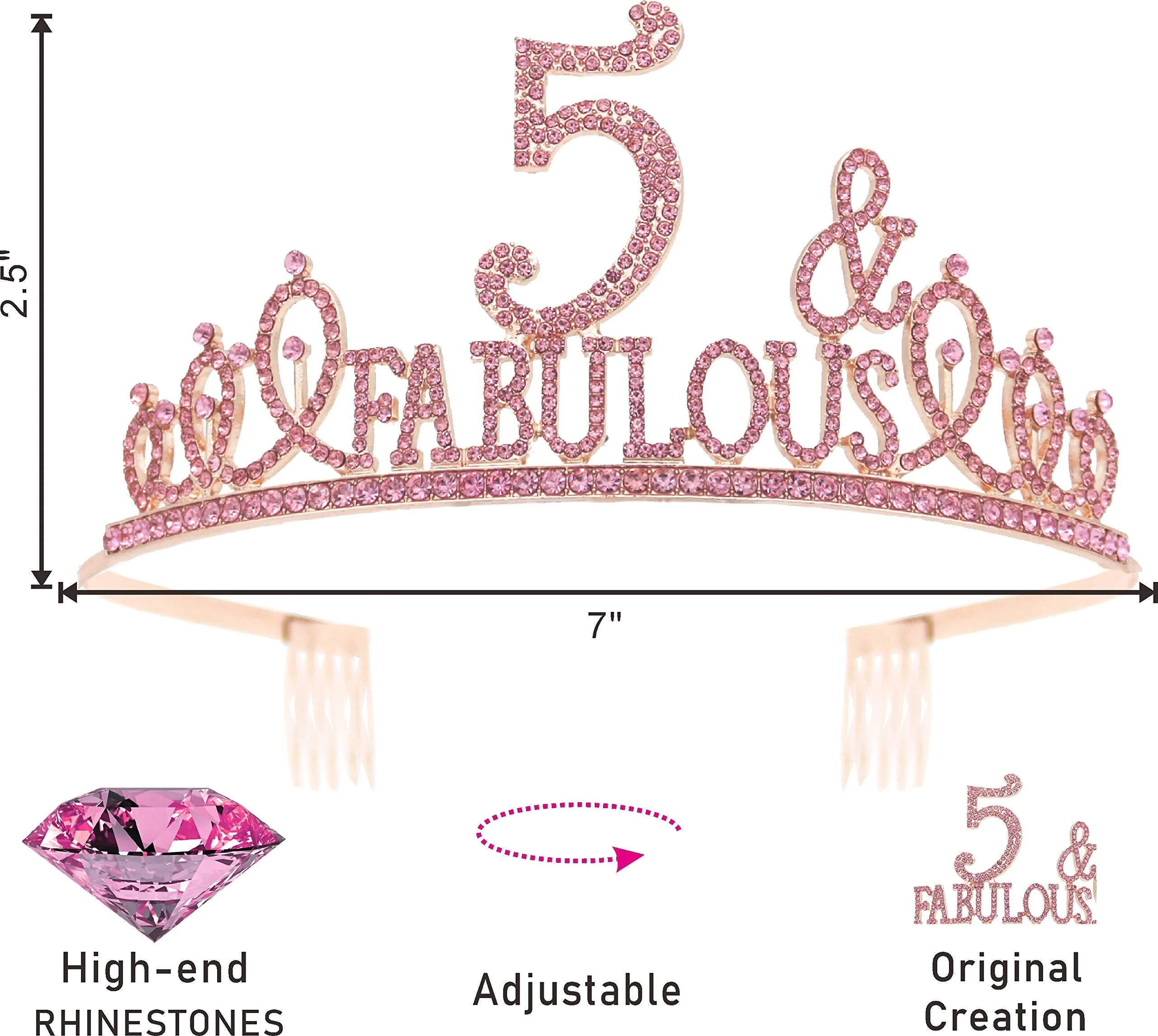 5th Birthday Gifts for Girl,5th Birthday Tiara and Sash Pink,5th Birthday Decorations