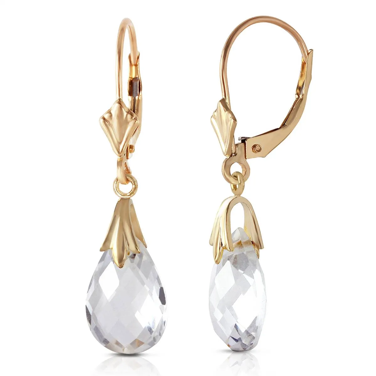 6 Carat 14K Bright Moon White Topaz Earrings