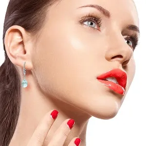 6 Carat 14K Solid White Gold Feels Great Blue Topaz Earrings