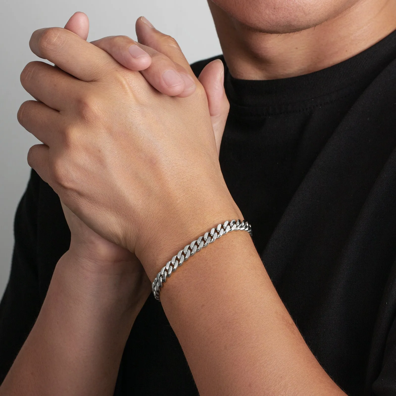 7mm 14K Gold/White Gold Flat Cuban Curb Bracelet
