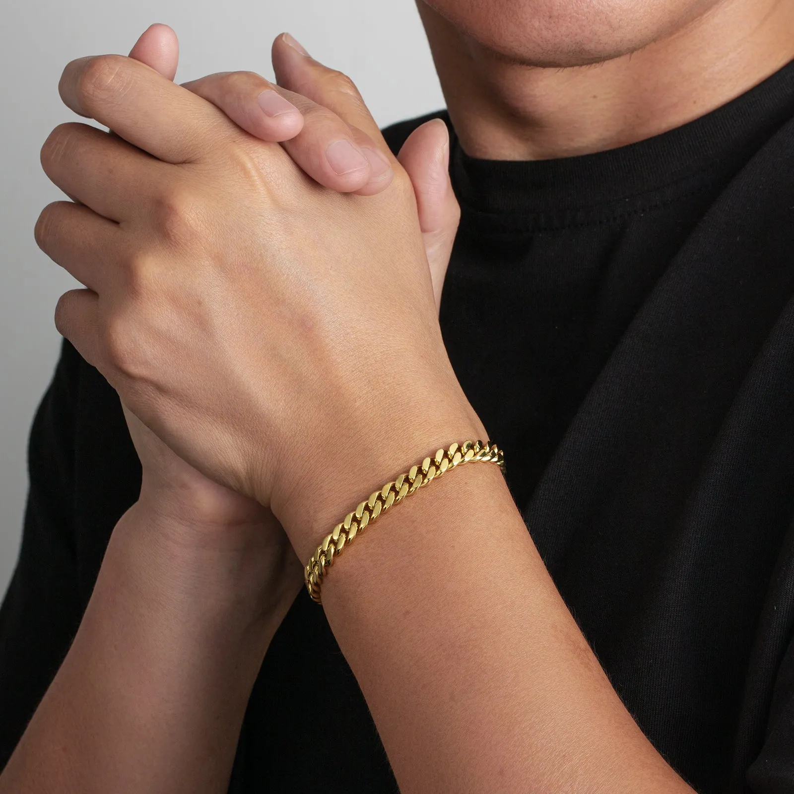 7mm 14K Gold/White Gold Flat Cuban Curb Bracelet
