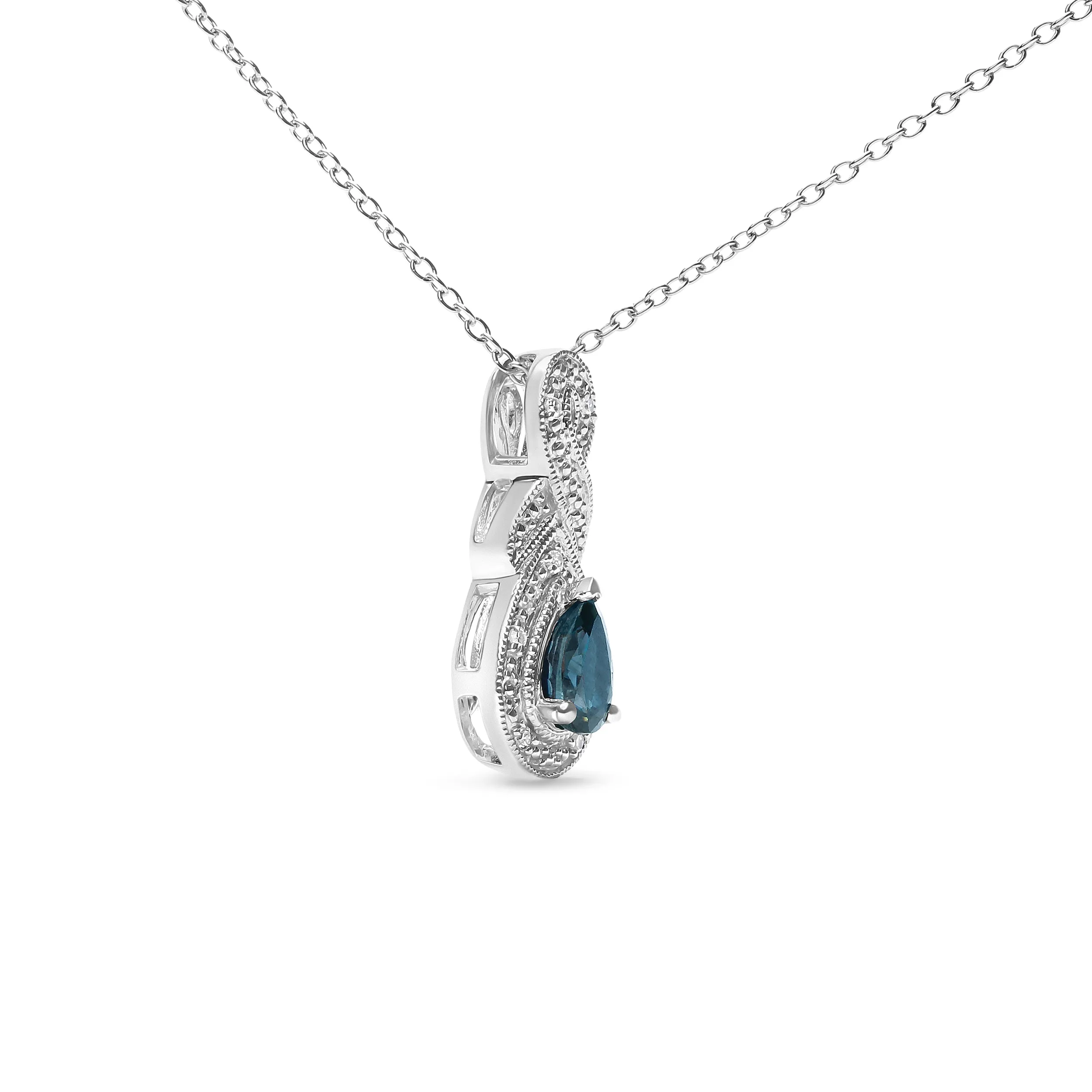 .925 Sterling Silver 6x4mm Pear Sapphire and Diamond Accent Infinity Drop 18" Pendant Necklace