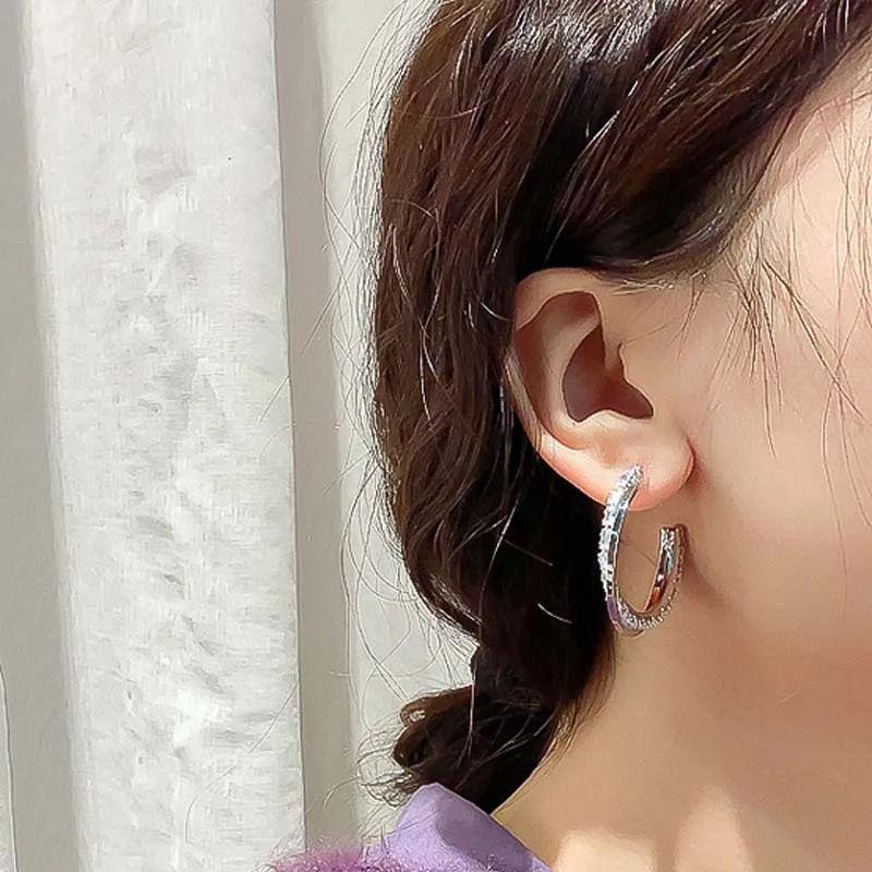 925 Sterling Silver Needle Hoop Earrings For Women