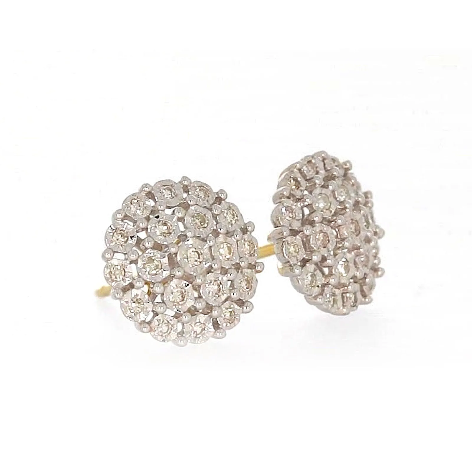 9ct Two Tone Gold Round Brilliant Cut 0.15 CARAT tw of Diamonds Stud Earrings