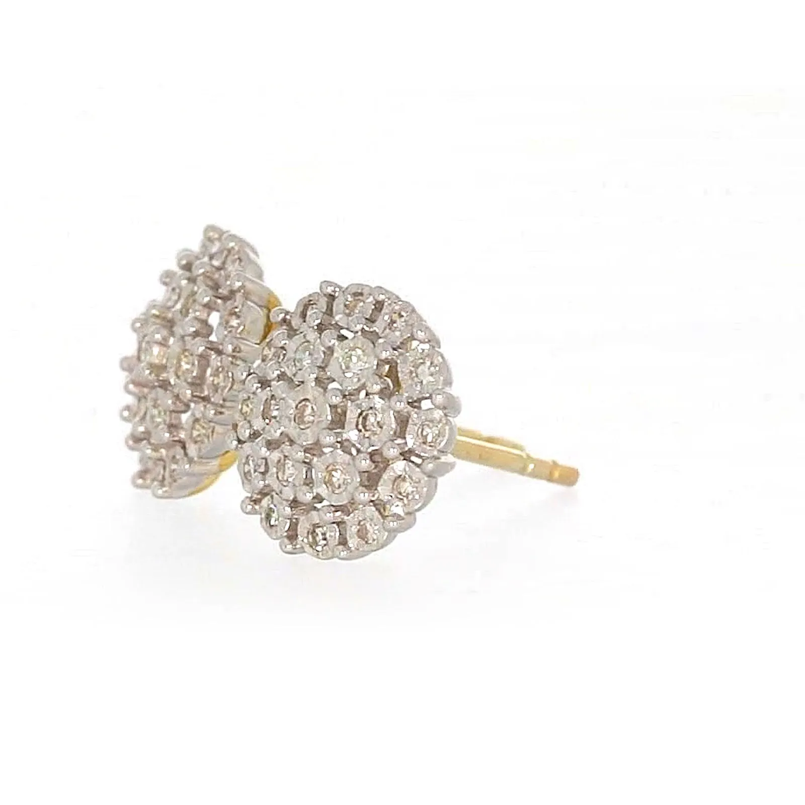 9ct Two Tone Gold Round Brilliant Cut 0.15 CARAT tw of Diamonds Stud Earrings