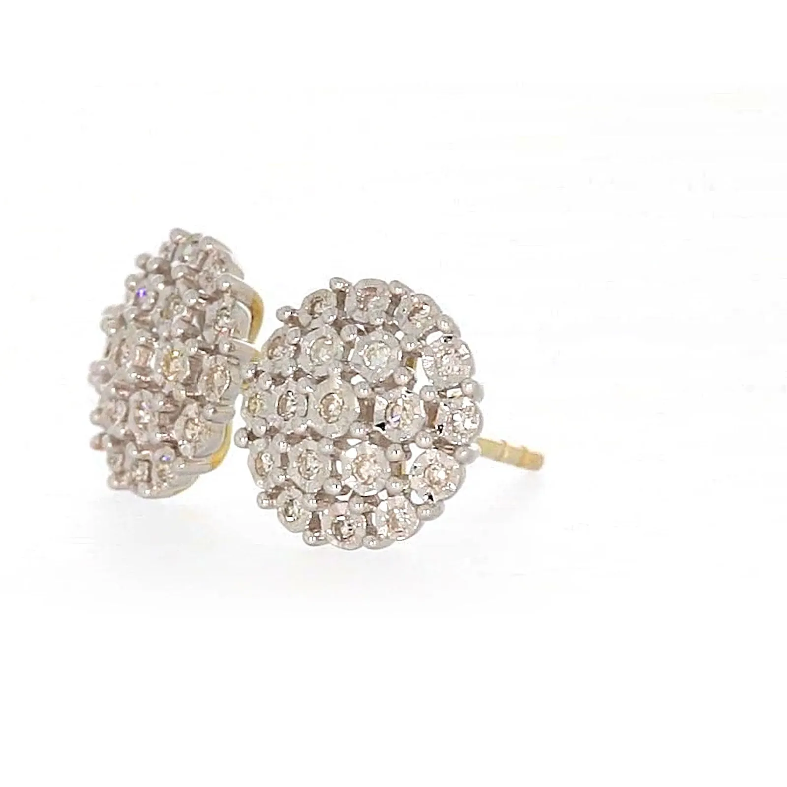 9ct Two Tone Gold Round Brilliant Cut 0.15 CARAT tw of Diamonds Stud Earrings