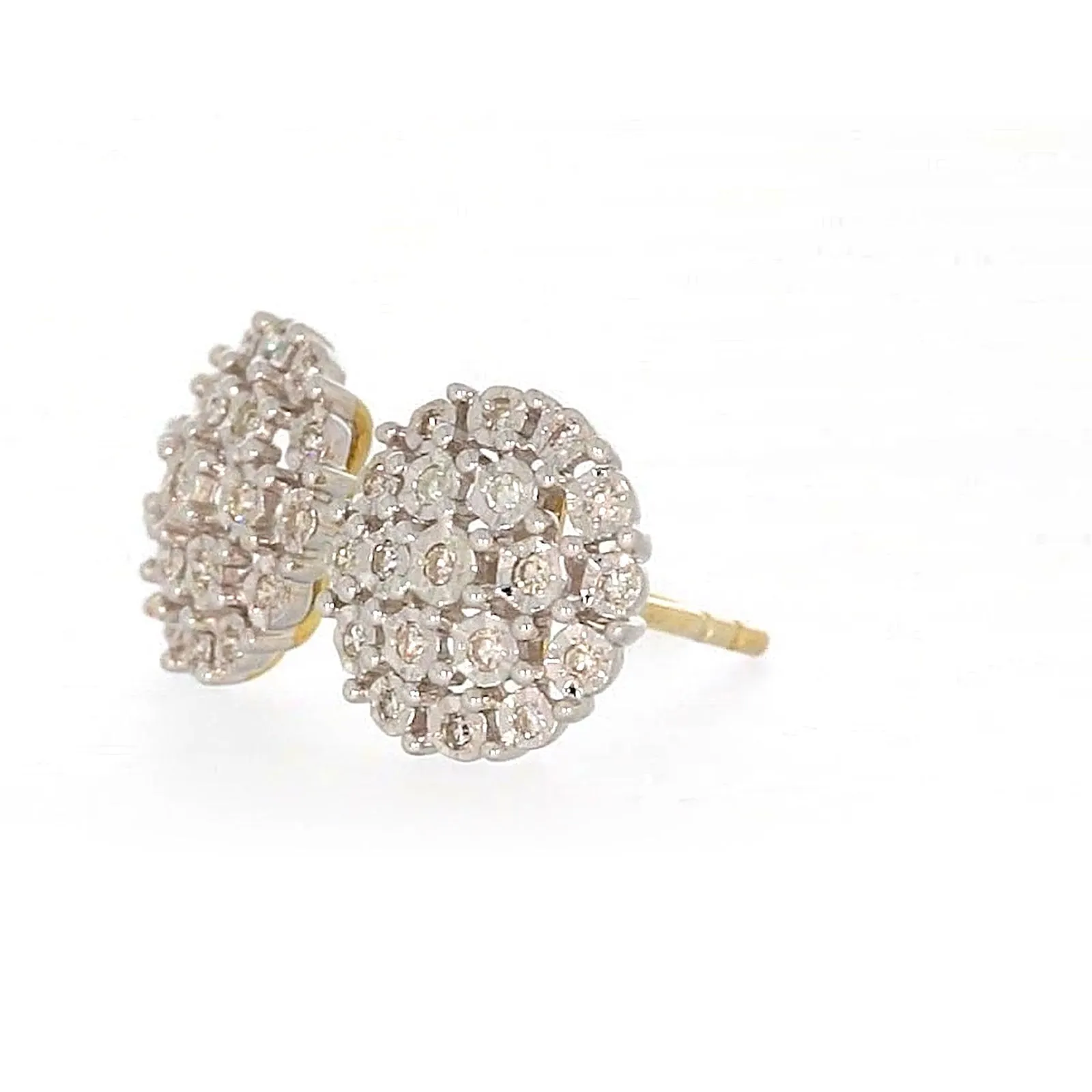 9ct Two Tone Gold Round Brilliant Cut 0.15 CARAT tw of Diamonds Stud Earrings