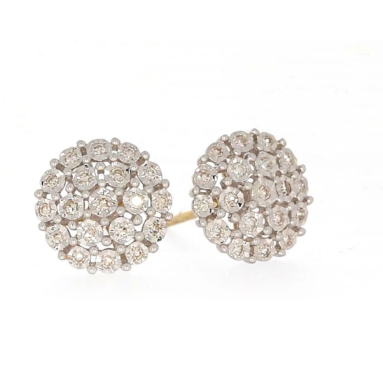9ct Two Tone Gold Round Brilliant Cut 0.15 CARAT tw of Diamonds Stud Earrings