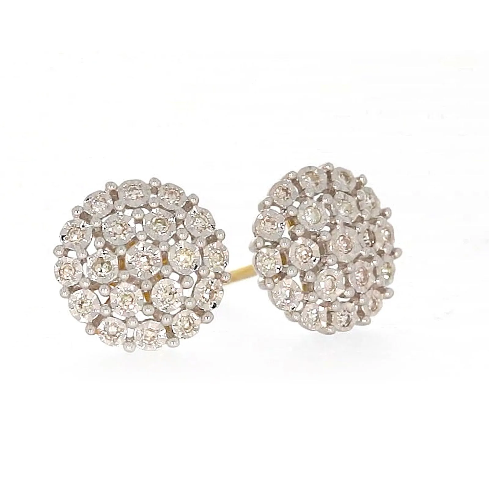 9ct Two Tone Gold Round Brilliant Cut 0.15 CARAT tw of Diamonds Stud Earrings
