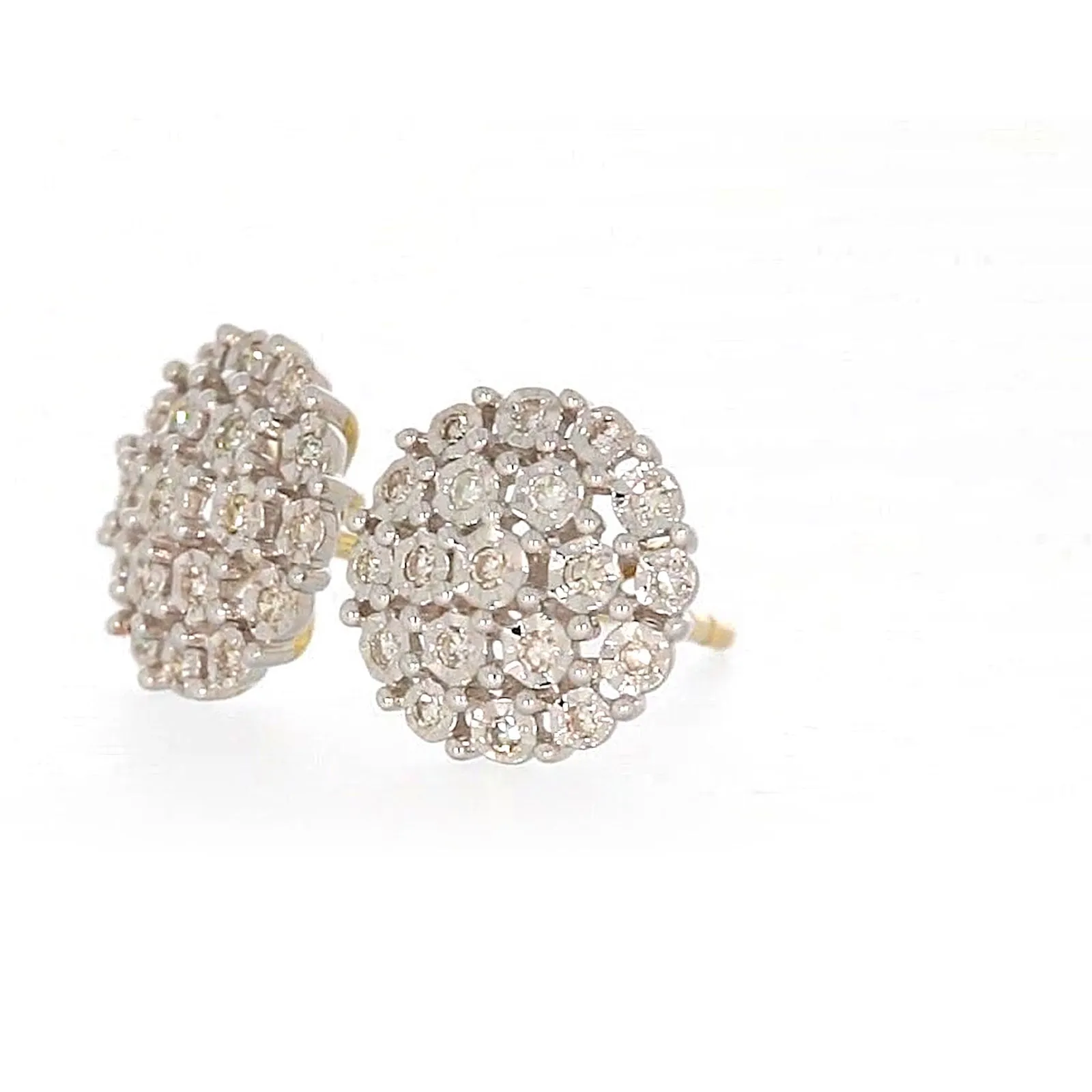 9ct Two Tone Gold Round Brilliant Cut 0.15 CARAT tw of Diamonds Stud Earrings