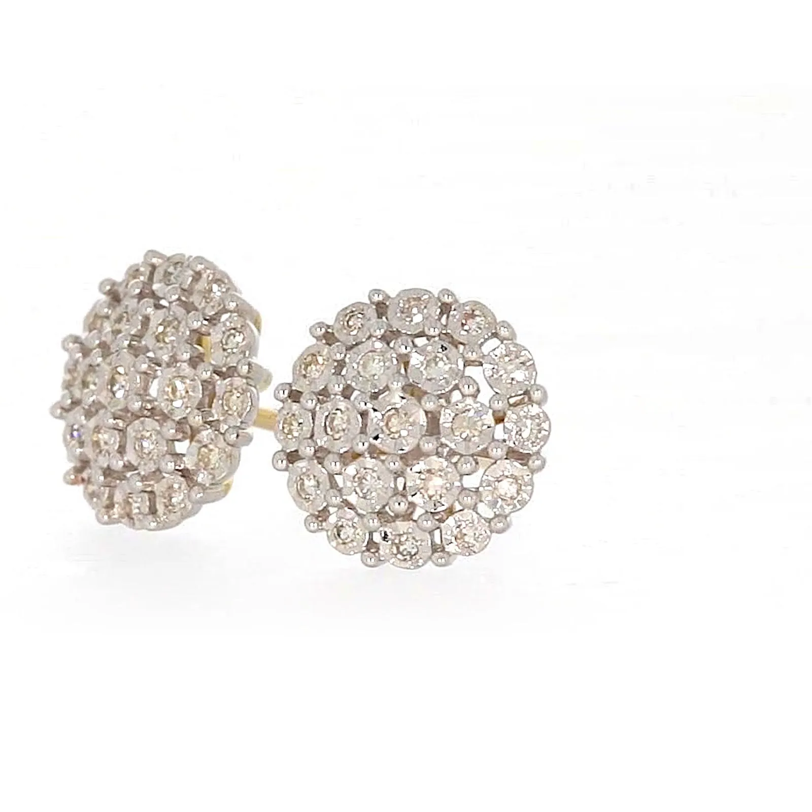 9ct Two Tone Gold Round Brilliant Cut 0.15 CARAT tw of Diamonds Stud Earrings