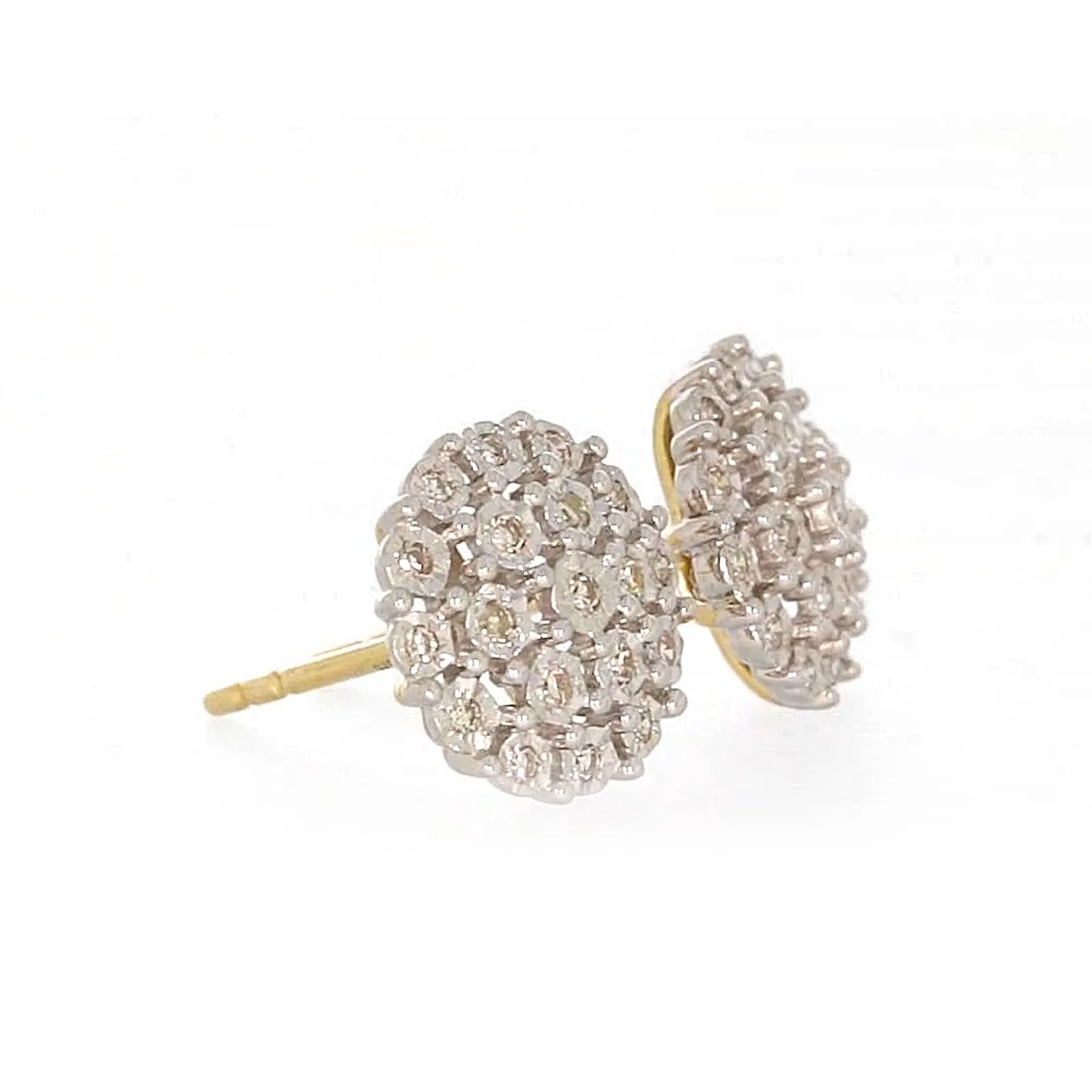 9ct Two Tone Gold Round Brilliant Cut 0.15 CARAT tw of Diamonds Stud Earrings
