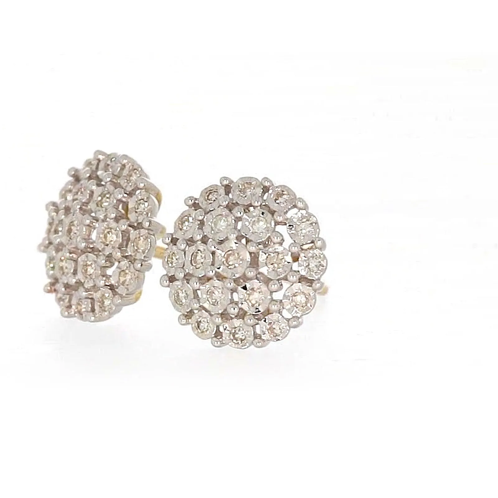 9ct Two Tone Gold Round Brilliant Cut 0.15 CARAT tw of Diamonds Stud Earrings