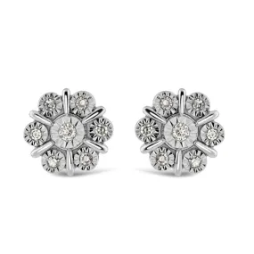 9ct White Gold Illusion Set Diamond Flower Cluster Stud Earrings