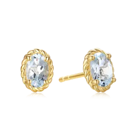 9ct Yellow Gold Oval 6x4mm Aquamarine March Earrings