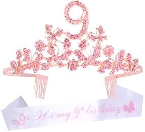 9th Birthday Decorations Party Supplies, 9th Birthday Gifts, Pink 9th Birthday Tiara