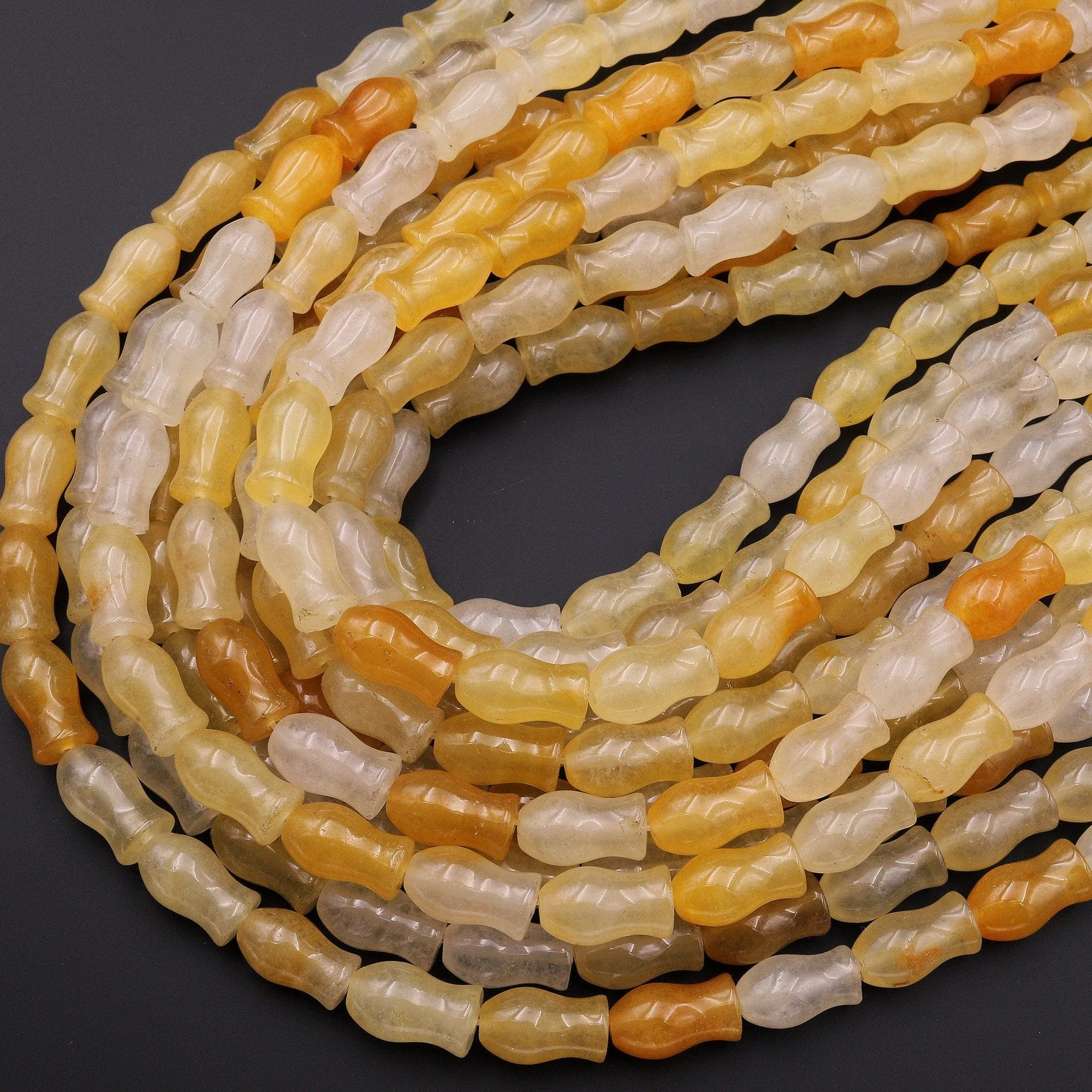 AAA Extra Translucent Natural Yellow Aventurine Carved Tulip Flower Beads 15.5" Strand