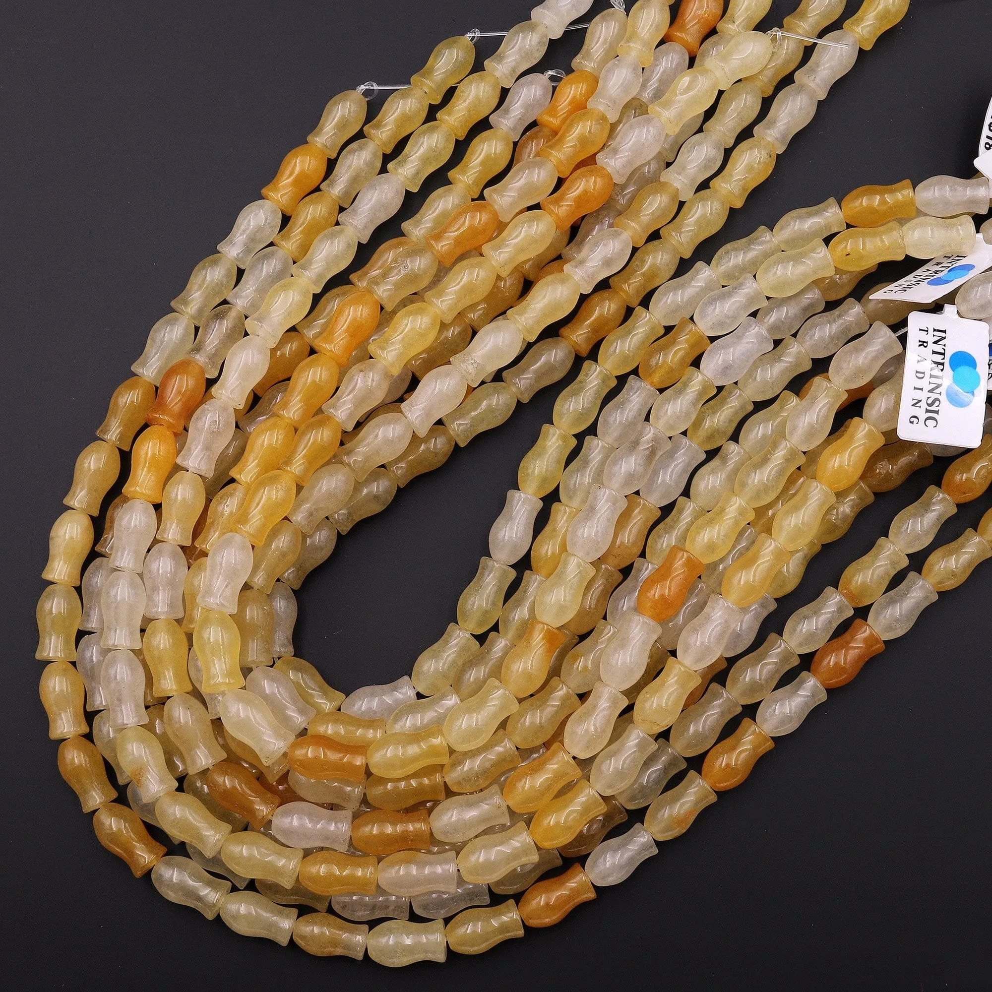AAA Extra Translucent Natural Yellow Aventurine Carved Tulip Flower Beads 15.5" Strand