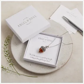 Amber Glass Acorn 'Strength' Necklace Sympathy Gift with Luxury Gift Bag & Card