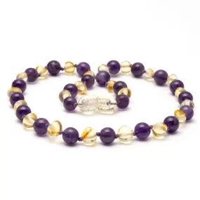 Amber Necklace Lemon & Amethyst | Baby 32cm