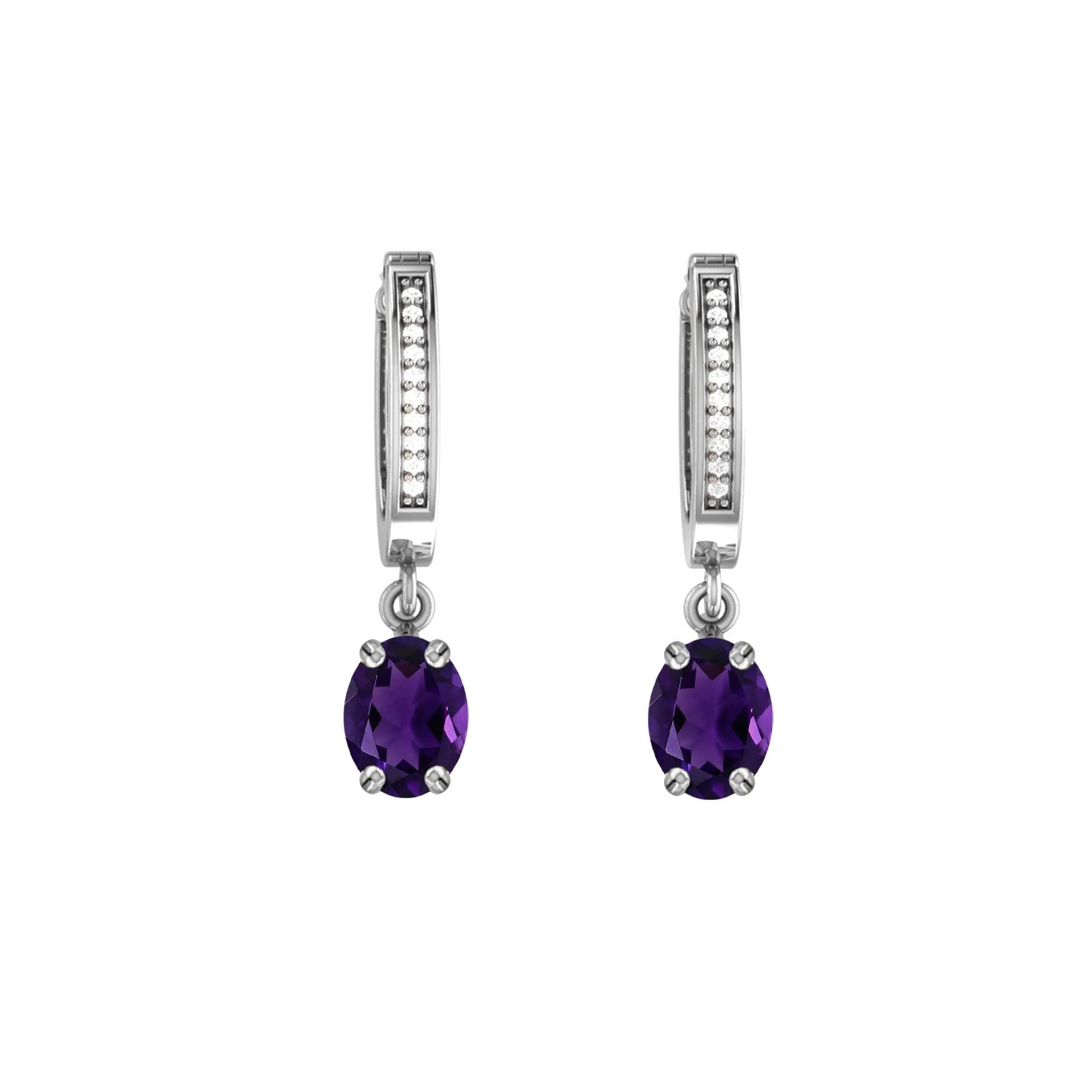 Amethyst and Diamond Earrings in 10K White Gold