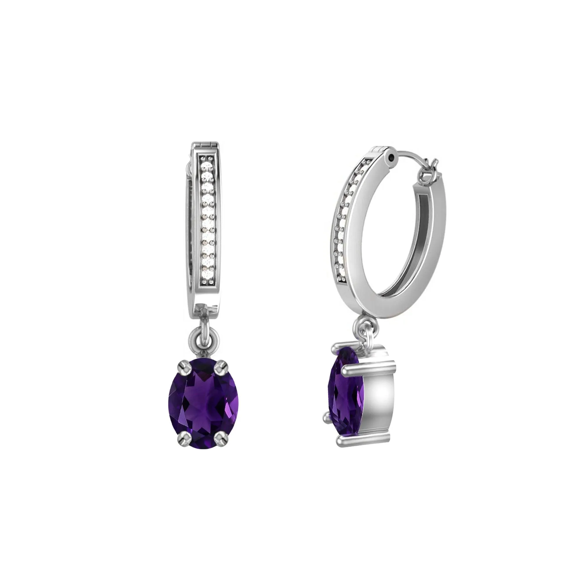 Amethyst and Diamond Earrings in 10K White Gold