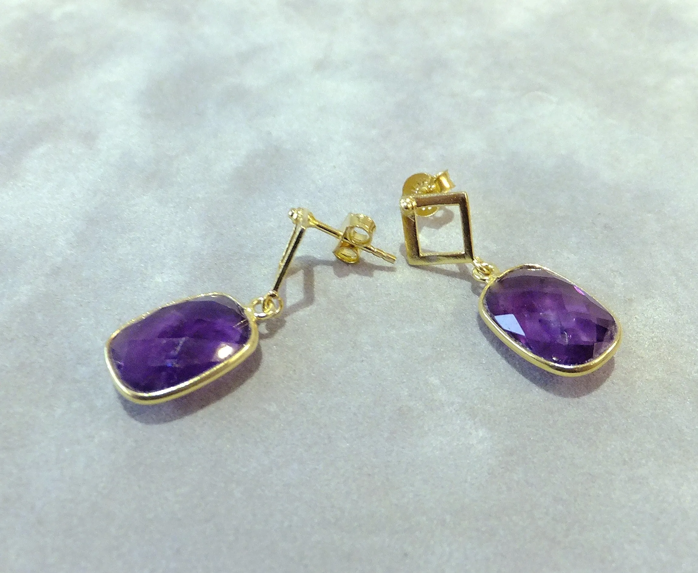 Amethyst Gemstone Golden Drop Earrings