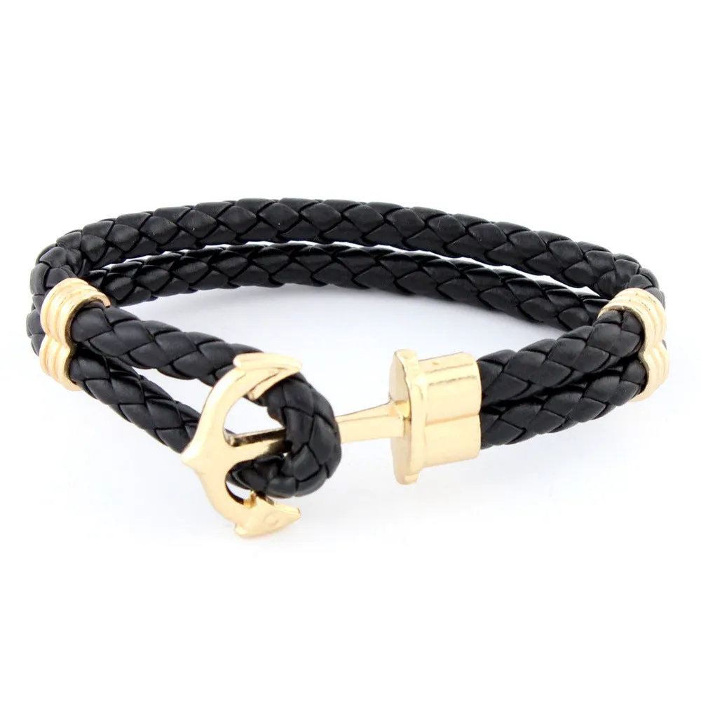 Anchor Bracelet Braided Men's European And American Leather Rope Bracelet