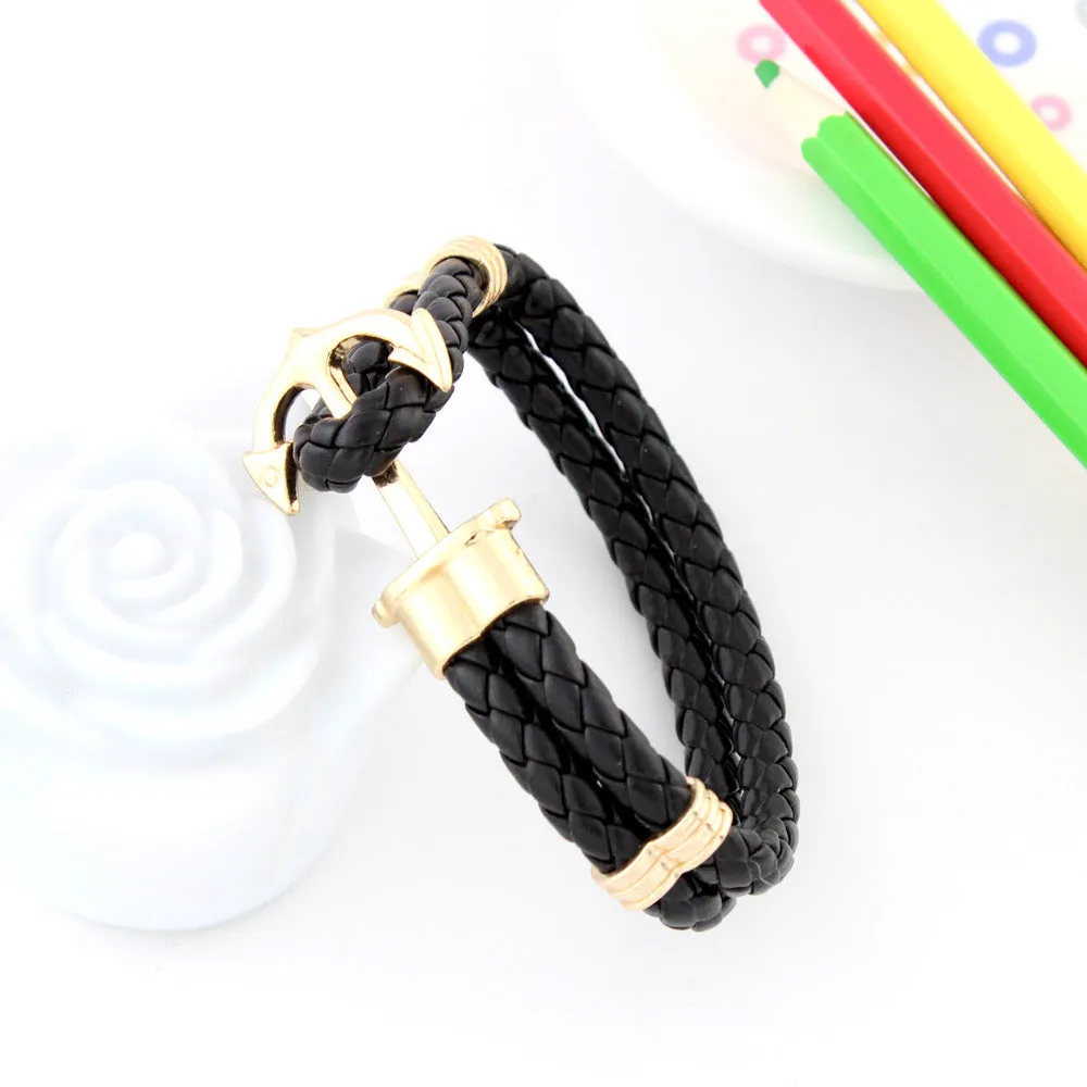 Anchor Bracelet Braided Men's European And American Leather Rope Bracelet
