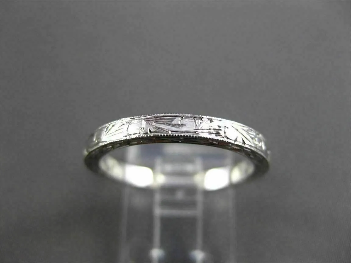 ANTIQUE 14KT WHITE GOLD 3D FLORAL FILIGREE WEDDING ANNIVERSARY RING 2mm #18938