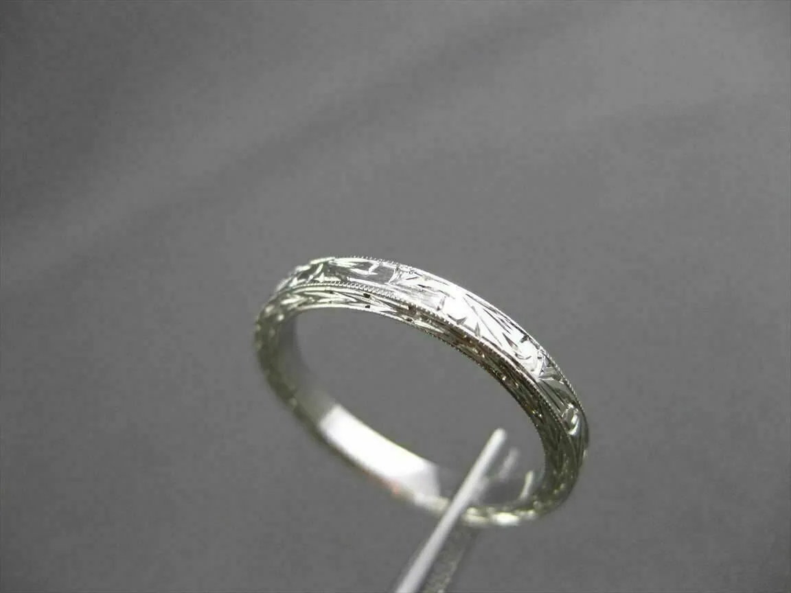 ANTIQUE 14KT WHITE GOLD 3D FLORAL FILIGREE WEDDING ANNIVERSARY RING 2mm #18938