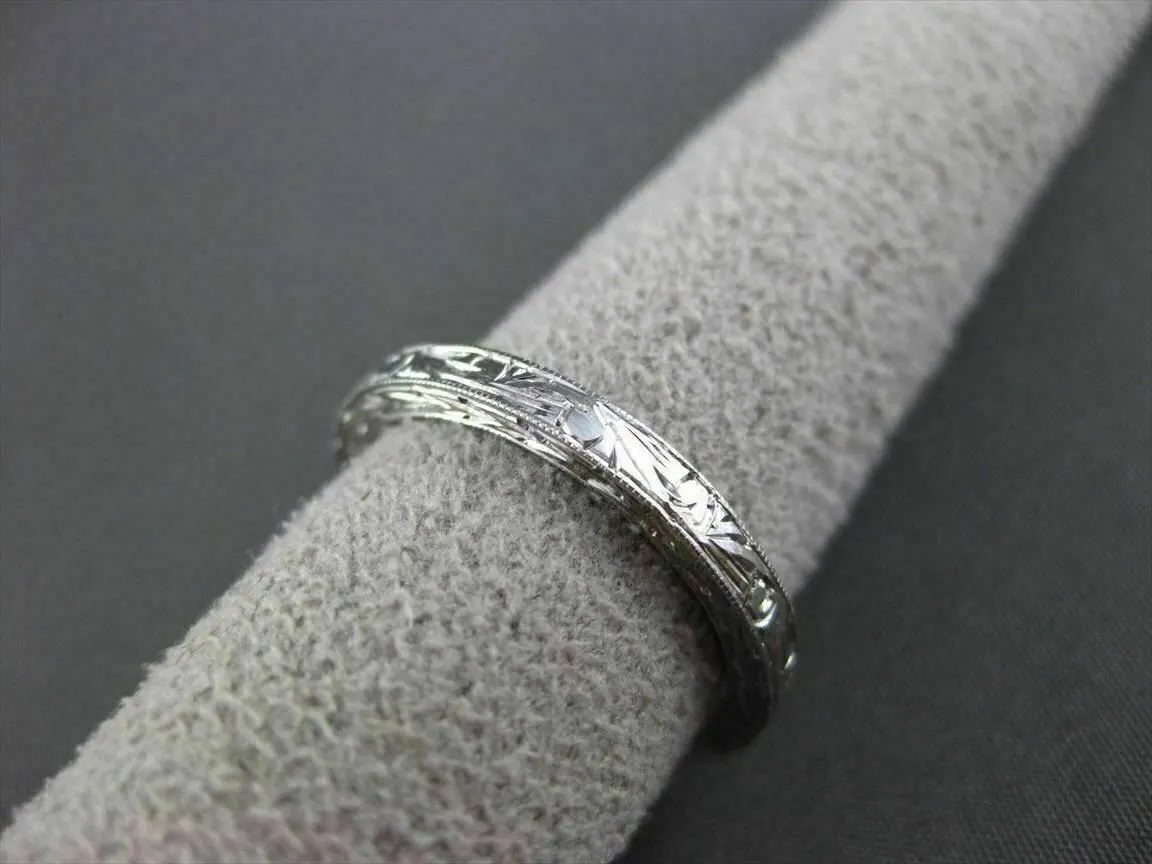ANTIQUE 14KT WHITE GOLD 3D FLORAL FILIGREE WEDDING ANNIVERSARY RING 2mm #18938