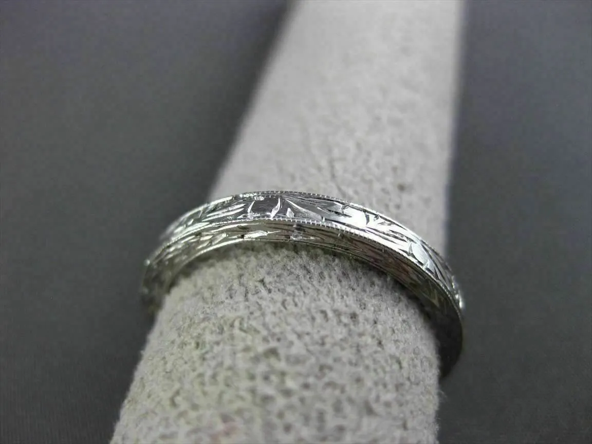 ANTIQUE 14KT WHITE GOLD 3D FLORAL FILIGREE WEDDING ANNIVERSARY RING 2mm #18938