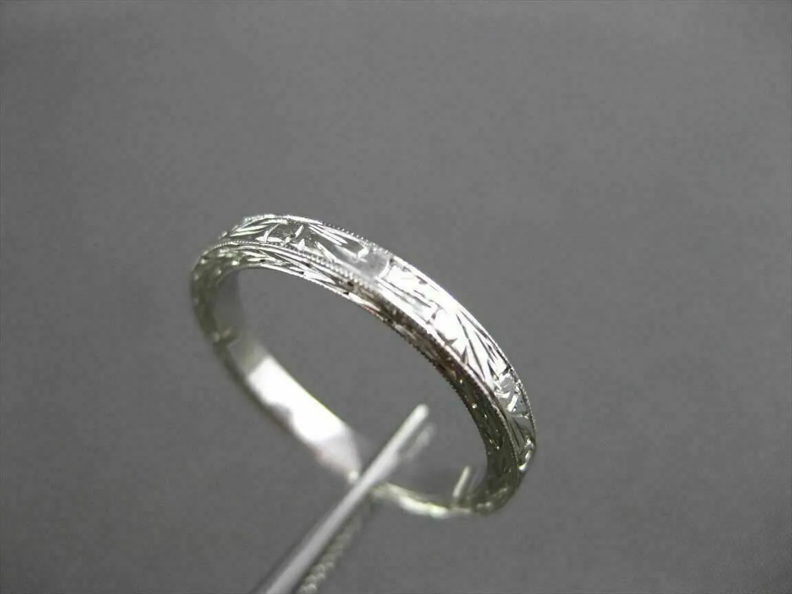 ANTIQUE 14KT WHITE GOLD 3D FLORAL FILIGREE WEDDING ANNIVERSARY RING 2mm #18938