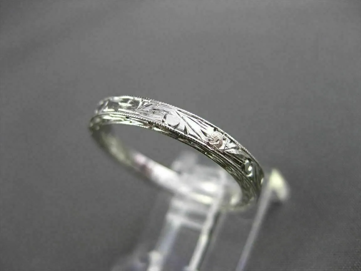 ANTIQUE 14KT WHITE GOLD 3D FLORAL FILIGREE WEDDING ANNIVERSARY RING 2mm #18938