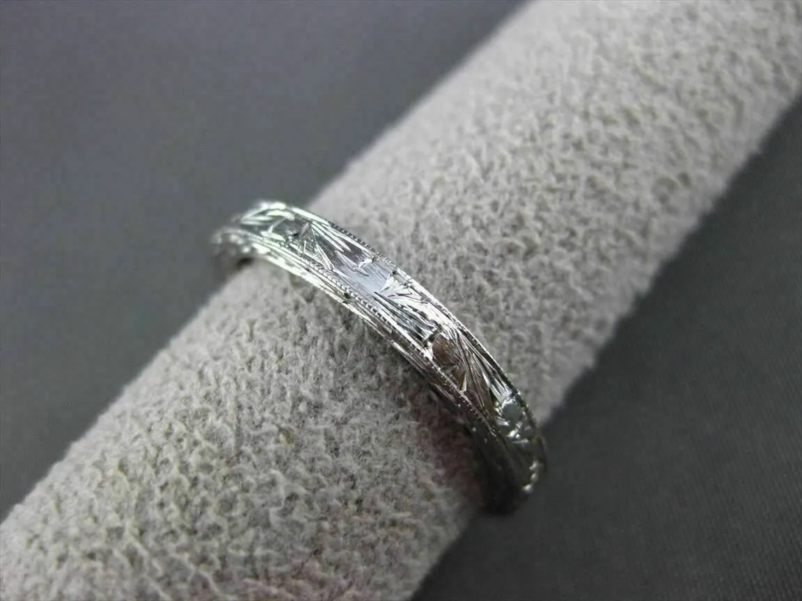 ANTIQUE 14KT WHITE GOLD 3D FLORAL FILIGREE WEDDING ANNIVERSARY RING 2mm #18938