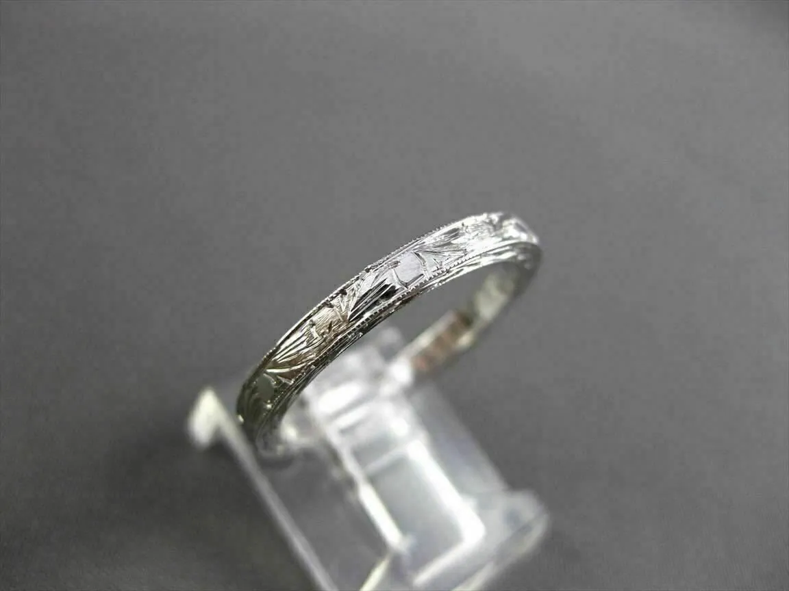 ANTIQUE 14KT WHITE GOLD 3D FLORAL FILIGREE WEDDING ANNIVERSARY RING 2mm #18938