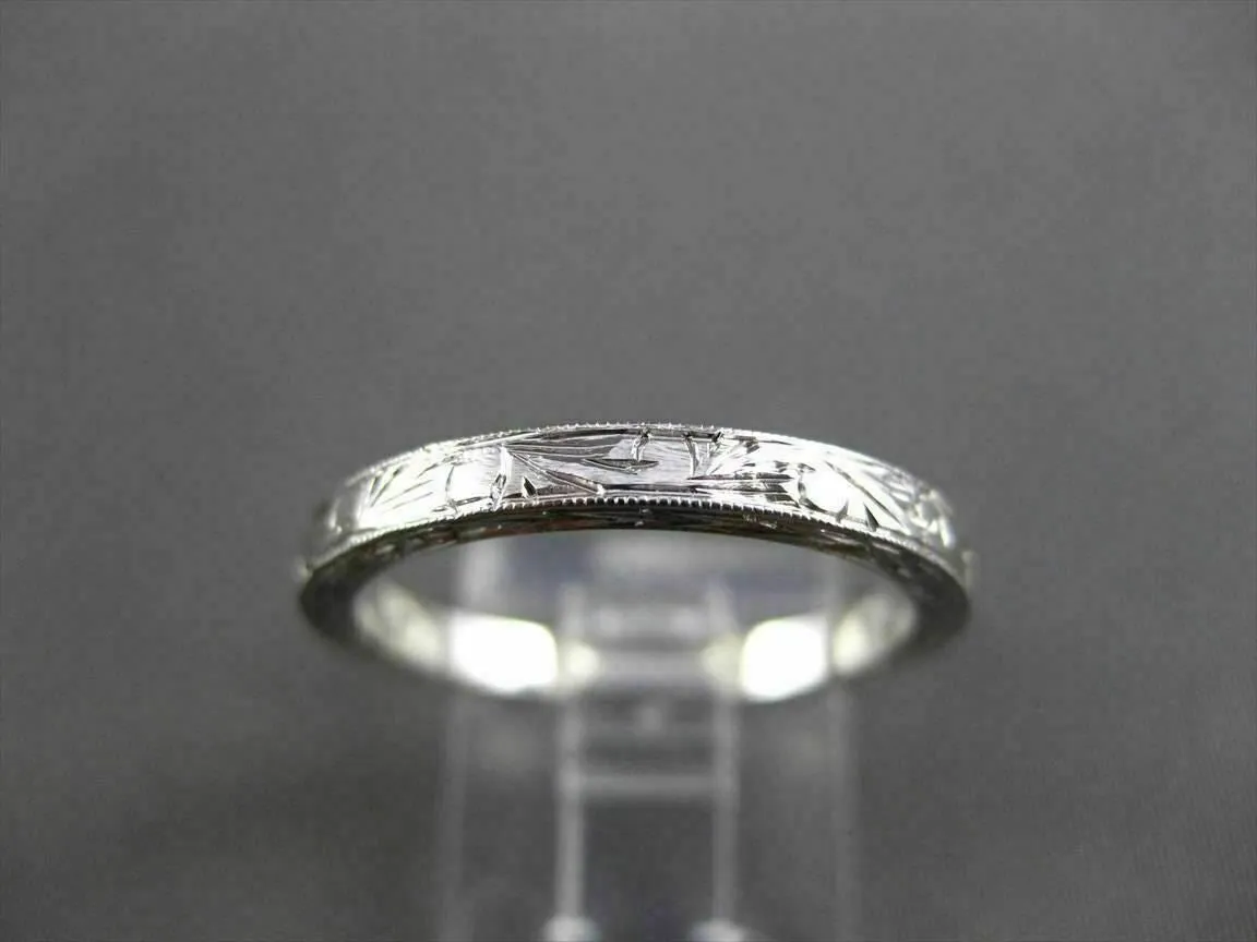 ANTIQUE 14KT WHITE GOLD 3D FLORAL FILIGREE WEDDING ANNIVERSARY RING 2mm #18938