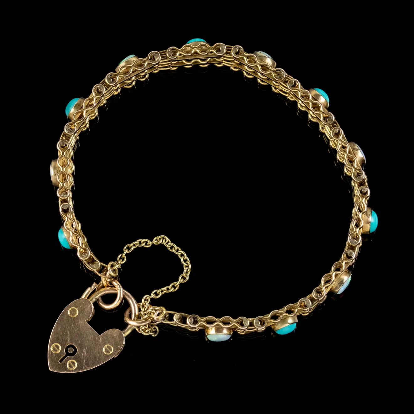 Antique Edwardian Opal Turquoise Gate Bracelet 9ct Gold Walker And Hall Circa 1901