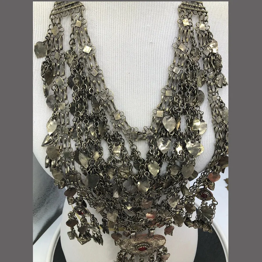 Antique Silver Kuchi Tribal Bib Necklace