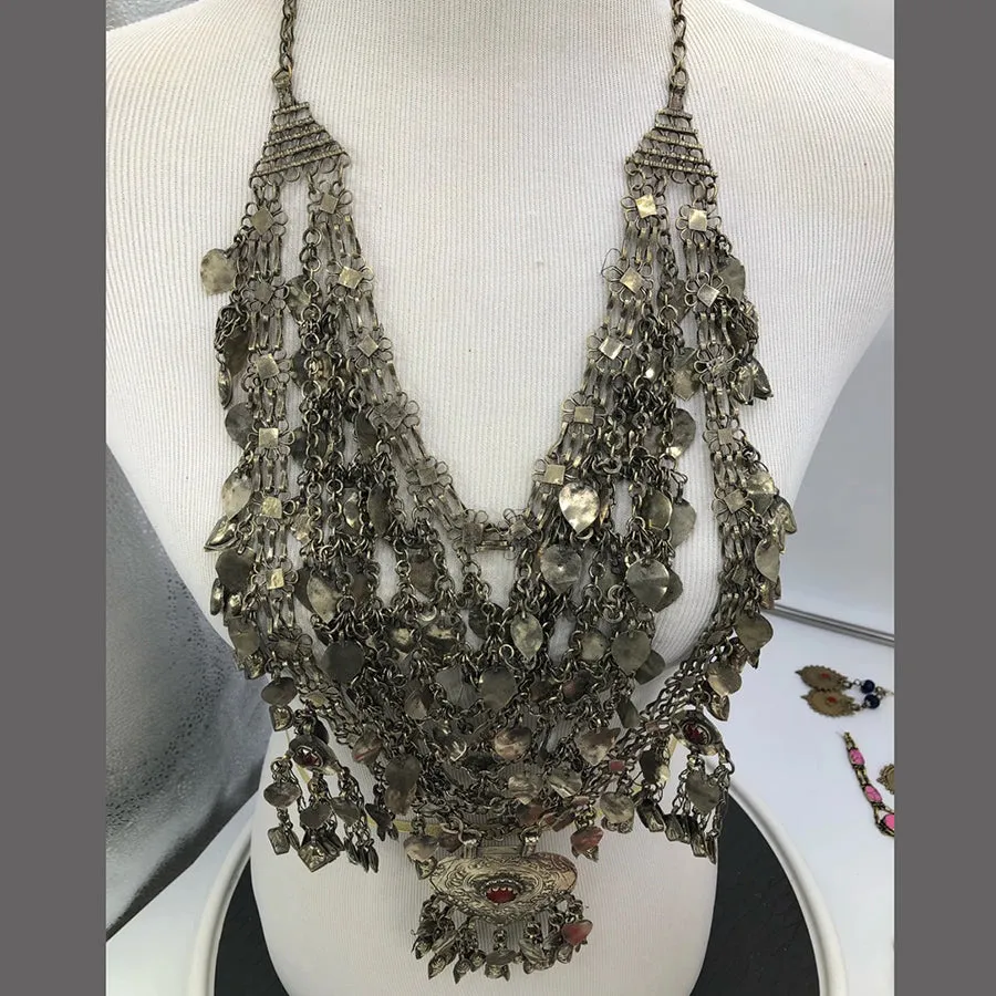 Antique Silver Kuchi Tribal Bib Necklace