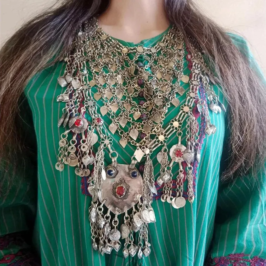 Antique Silver Kuchi Tribal Bib Necklace