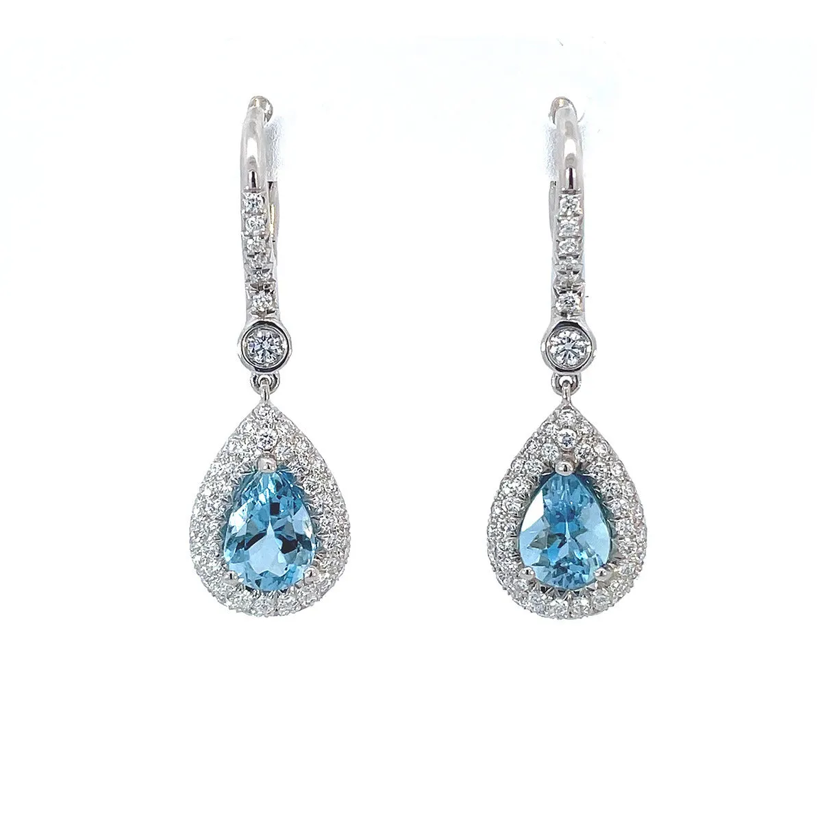 Aquamarine Halo Drop Earrings