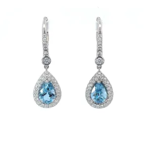 Aquamarine Halo Drop Earrings
