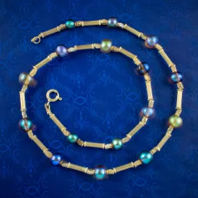 Art Deco WMF Myra Glass Necklace Sterling Silver Gold Gilt