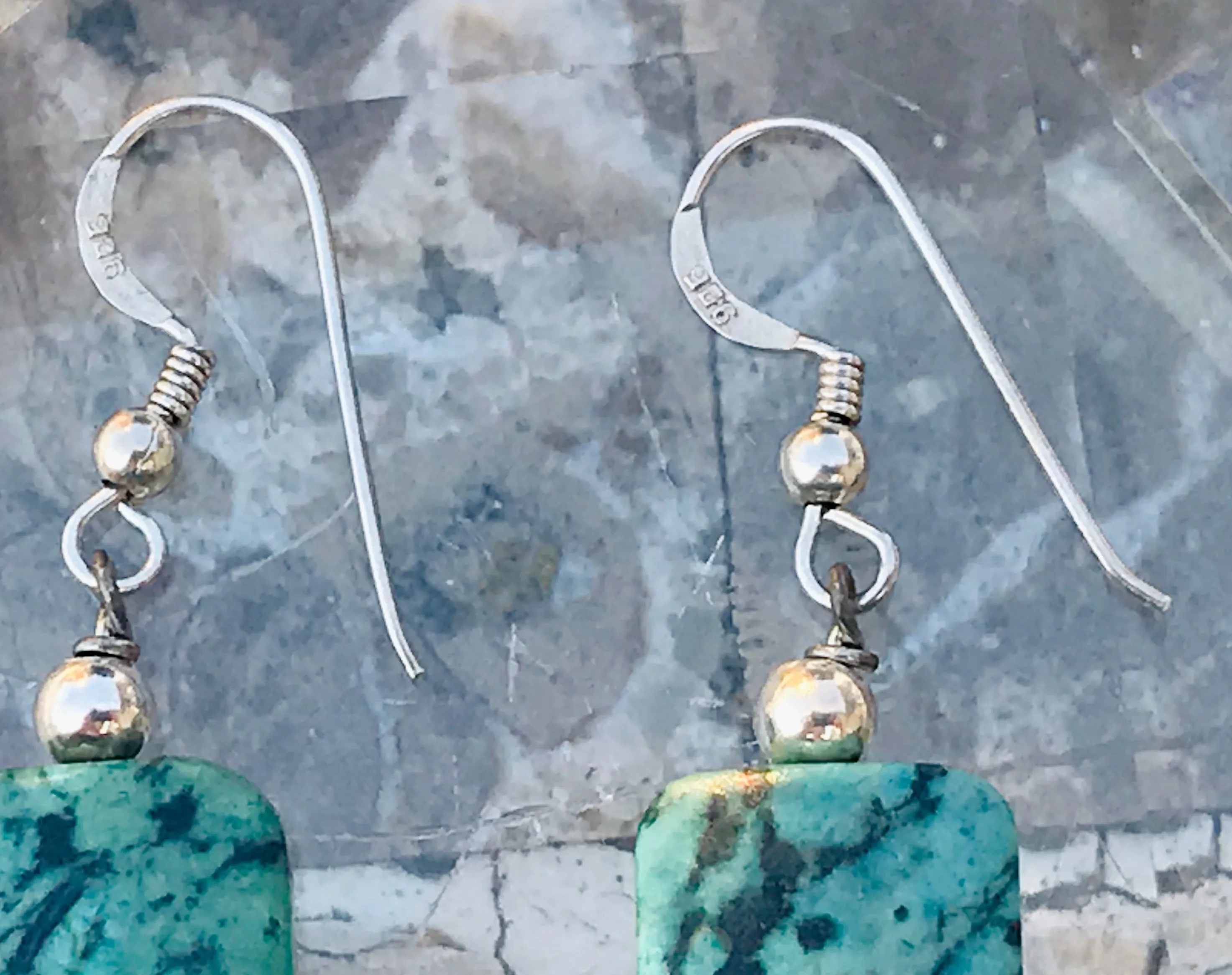 Artisan Sterling Silver 925 Turquoise Stone Dangle Drop Pierced Earrings 5.3g