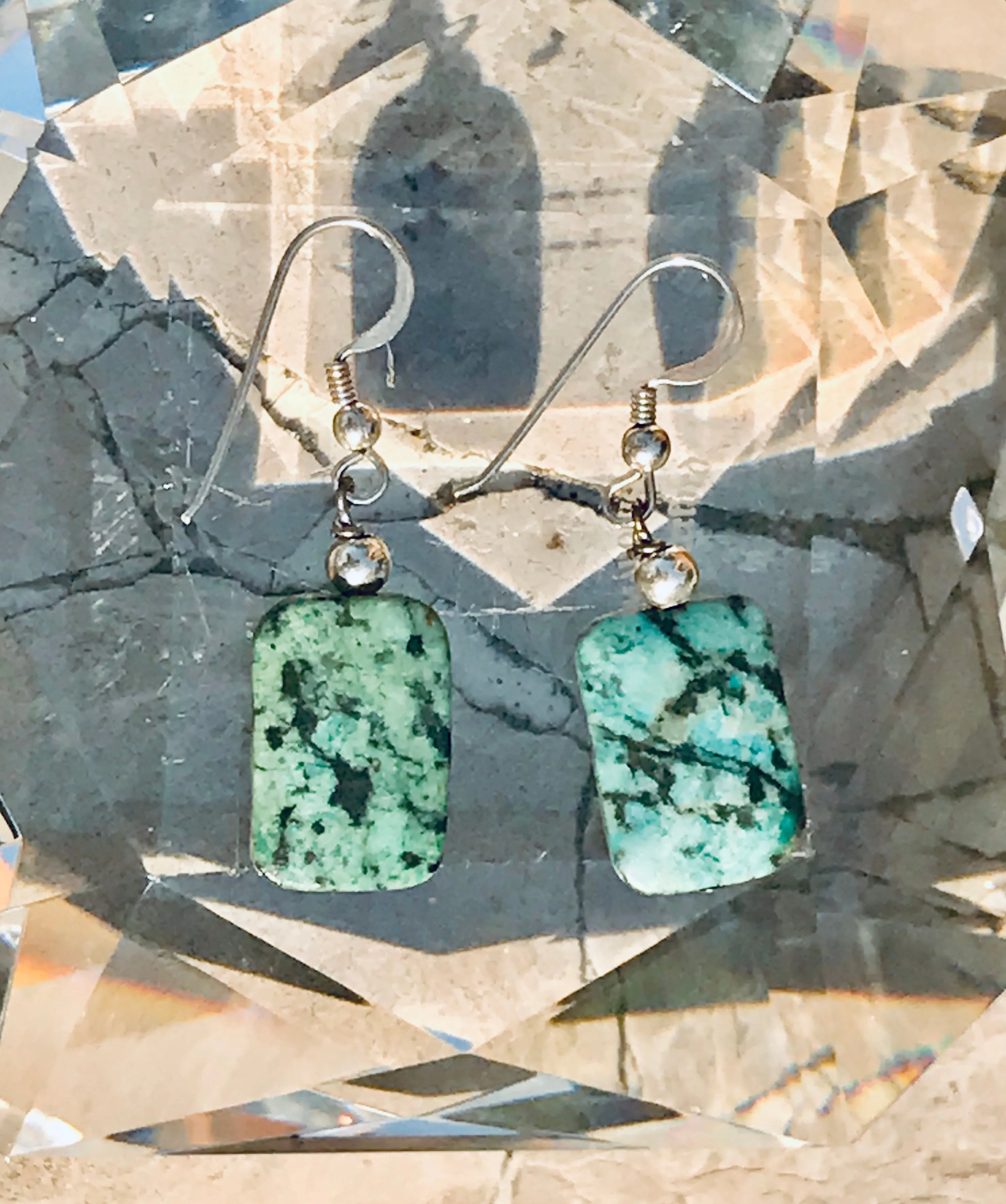 Artisan Sterling Silver 925 Turquoise Stone Dangle Drop Pierced Earrings 5.3g