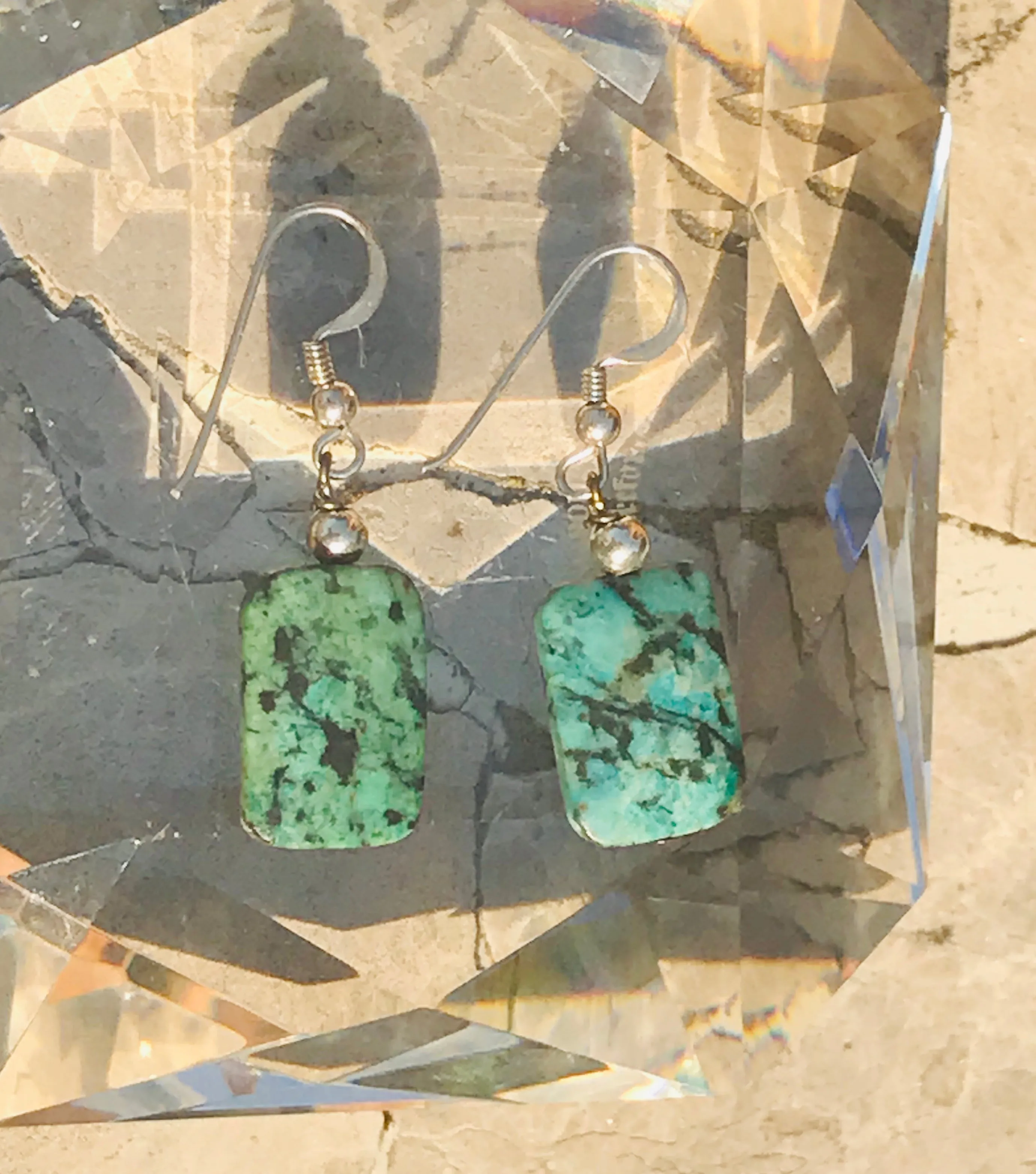Artisan Sterling Silver 925 Turquoise Stone Dangle Drop Pierced Earrings 5.3g